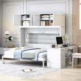 Ball & Cast Murphy Bed Queen Size,Hideaway Beds with Desk and Storage Shelves,Multifunction Wood Wall Cabinets Bedframe W/Big Cabinets &Hardware Chain,Slat Support,Space-Saving for Apartment,White Ball & Cast