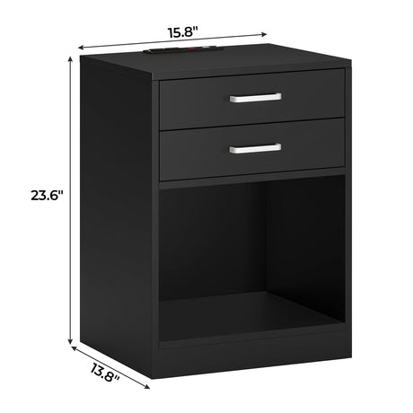 ADORNEVE Night Stand Set 2,Black Nightstand with Charging Station & Drawers,Night Stands for Bedrooms Set of 2,Bedside Table with Drawers ADORNEVE