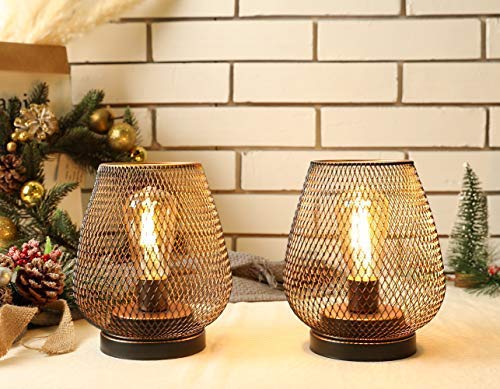 JHY DESIGN Set of 2 Metal Cage LED Lantern Battery Powered Cordless Accent Light with LED Great for Weddings Parties Patio Events for Indoors Outdoors JHY DESIGN