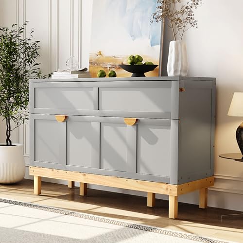 LZ LEISURE ZONE Queen Size Murphy Bed, Wood Cabinet Bed with Legs, Gray LZ LEISURE ZONE
