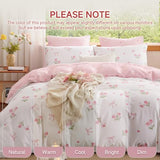 Erwinmu Floral Duvet Cover Set Twin Size,Pink Tulip Bow Ties Reversible Bedding Set with Heart Pattern for Girls Kids,Romantic Microfiber Comforter Cover 2Pcs with Zipper Closure and 1 Pillowcase Erwinmu