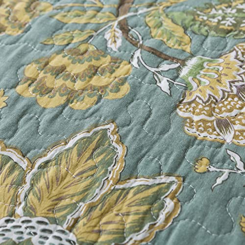 NEWLAKE Cotton Bedspread Quilt Sets-Reversible Patchwork Coverlet Set, Green Floral Pattern, Queen Size NEWLAKE