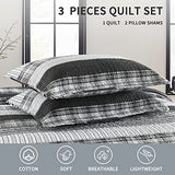 Homzard King Size Comforter - 100% Cotton, Black White Striped King Quilt Bedding Set,Black Grey Plaid Striped Bedding King,Farmhouse Lightweight Comforter for Bed,All Season Homzard