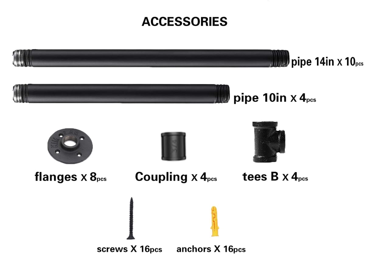 Mdjwjj Industrial Pipe Counter Bar Height Table Leg,Metal Table Legs,Iron Base Legs Coffee Tables, Desks, Nightstand,2Pcs, 38" H × 14" W(Black) Mdjwjj