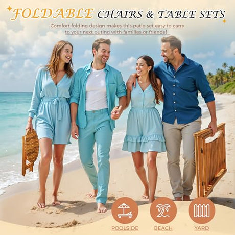 Flamaker 3-Piece Acacia Wood Patio Set, Chaise Lounge Chairs for 2 and Side Coffee Table, Adjustable and Foldable, for Pool, Beach, Backyard, No Assembly Flamaker