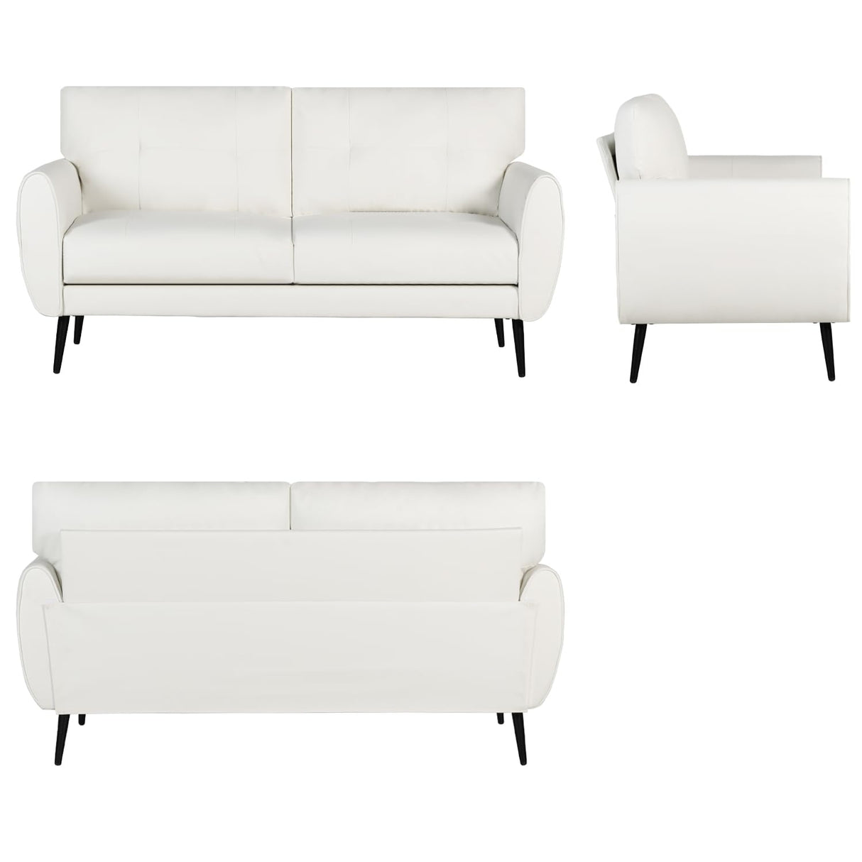 VAMEPOLE Sofa Couch, 60" Loveseat Sofa for Living Room, Mid Century Mini White Couch, Tufted Leather Love Seat Furniture, Comfy Office Sofa 2 Seat, Small Couches for Small Spaces, Bedroom, Apartment VAMEPOLE