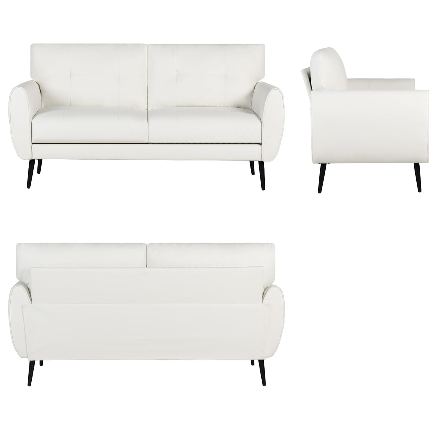 VAMEPOLE Sofa Couch, 60" Loveseat Sofa for Living Room, Mid Century Mini White Couch, Tufted Leather Love Seat Furniture, Comfy Office Sofa 2 Seat, Small Couches for Small Spaces, Bedroom, Apartment