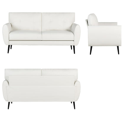 VAMEPOLE Sofa Couch, 60" Loveseat Sofa for Living Room, Mid Century Mini White Couch, Tufted Leather Love Seat Furniture, Comfy Office Sofa 2 Seat, Small Couches for Small Spaces, Bedroom, Apartment