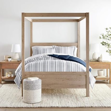 LINENS & HUTCH Comforter Set Patterned Microfiber All Season Down-Alternative Ultra Soft Bedding in Farmhouse Dreams - Full/Queen Farmhouse Dreams Navy LINENS & HUTCH
