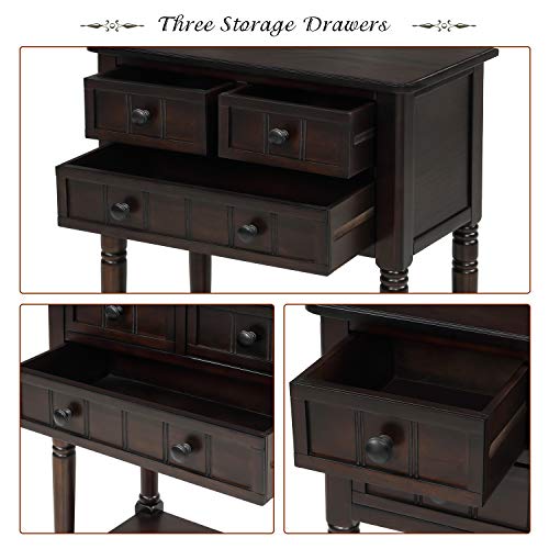 Knocbel Slim Antique Entry Console Table with Drawers & Bottom Open Shelf, Solid Wood Sofa Couch Table for Entryway Hallway Living Room (Espresso) Knocbel
