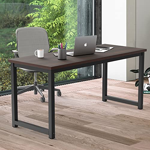 NSdirect Large Office Desk for Home Office, Large 63” Computer Desk Table, Wide Writing Study Desk for 2 Person, Metal Sturdy Frame Thicker Steel Legs, Black Chocolate - WoodArtSupply