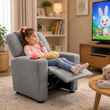 Naomi Home Suri Kids Recliner Chair with Cup Holder & Footrest, Built to Grow with 150 lbs Capacity, Solid Hardwood Frame, and 3 Recline Positions for Toddlers & Children, Gray,Microfiber
