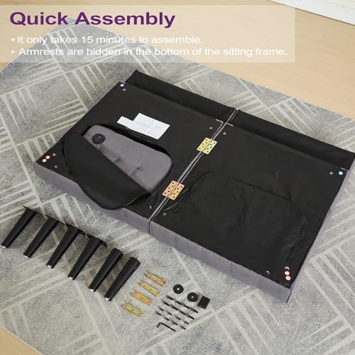 TYBOATLE 65“ Convertible Futon Sofa Bed w/ 2 USB, Upholstered Tufted Small Adjustable Folding Couch Loveseat, Modern Mid Century Sleeper Sofa for Living Room, Bedroom, Apartment, Office (Dark Grey) TYBOATLE