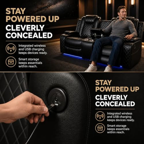 Power Reclining Sectional Sofa for Living Room, 3 Pieces Leather Recliner Sofa Set with USB Ports, LED Light, Wireless Charger & Storage Console, Living Room Furniture Sets with Home Theater Seating Puduvir