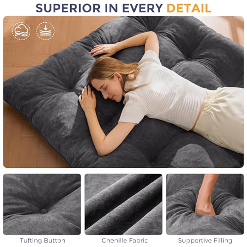 MAXYOYO Japanese Floor Mattress Full Size, 6" Foldable Futon Mattress Tufted Roll Up Floor Bed, Thick Polyester Tatami Mat Sleeping Pad for Camping Guest Room Dormitory Bedroom RV, Dark Grey MAXYOYO