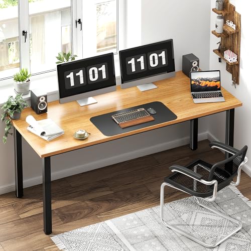 Need 63 Inch Large Computer Desk - Modern Simple Style Home Office Gaming Desk, Basic Writing Table for Study Student, Black Metal Frame, Teak