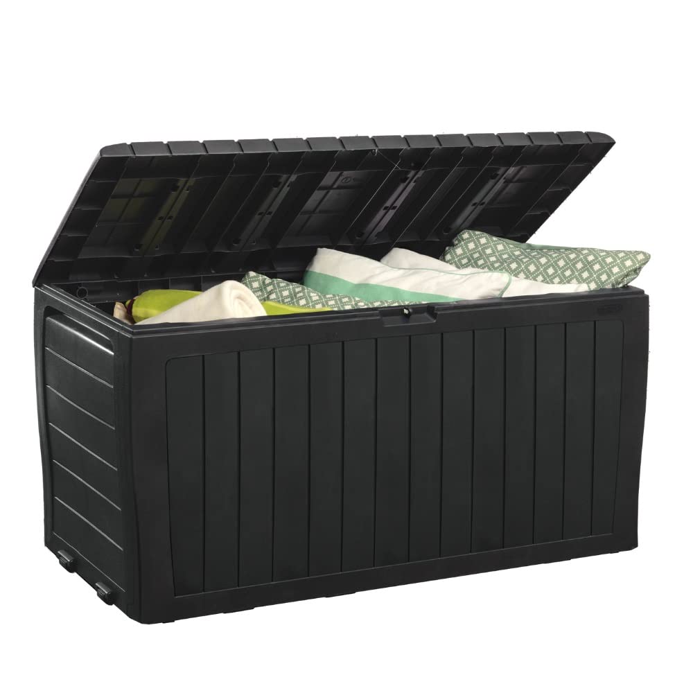 Keter Marvel Plus 71 Gallon Resin Deck Box-Organization and Storage for Patio Furniture Outdoor Cushions, Throw Pillows, Garden Tools and Pool Toys, Dark Grey Keter