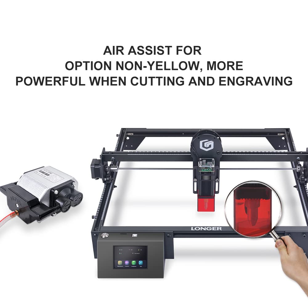 Longer Ray5 20W Laser Engraver with Air Assist Kit, 120W Laser Cutter, for Cutting 0.05mm Metal and Engraving Hundreds of Colors on Metallic Steel, 3.5” Touch Screen for DIY - WoodArtSupply