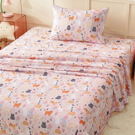 Swiftify Twin Sheet Set for Kids Girls, 3-Piece Bed Sheet Set for Toddler, Soft Brushed Microfiber Bedding, Deep Pocket, Wrinkle & Fade Resistant, Cute Cats Swiftify