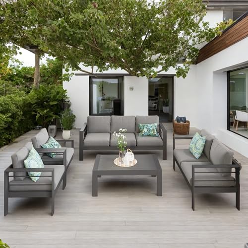 Solaste Aluminum Patio Furniture Set,5 Pieces Modern Outdoor Conversation Set Sectional Sofa with Upgrade Cushion and Coffee Table,Grey Solaste