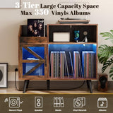 MULEJYBO Large Rustic Record Player Stand with Magnetic Door,350 Vinyl Record Storage Cabinet, Record Player Table with Power Outlet & LED Light,Turntable Stand with Wood Legs for Living Room,Office MULEJYBO