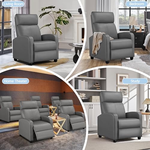 Yaheetech Recliner Chair Set of 2, PU Leather Upholstered Reclining Sofa Chair with Pocket Springs for Living Room, Home Theater Seating Grey