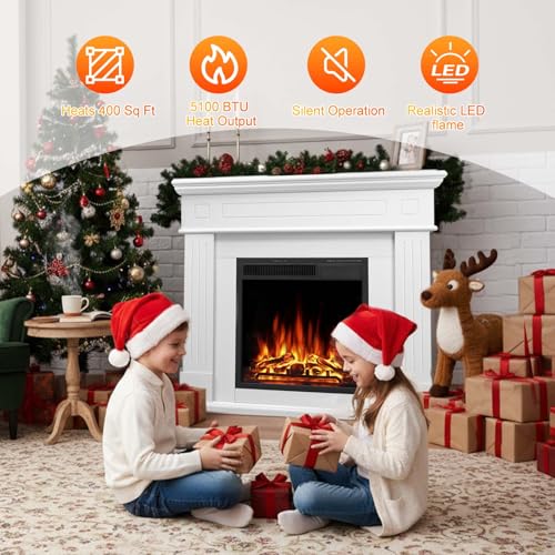 Xbeauty 44" Electric Fireplace with Mantel Surround, 750W/1500W LED Freestanding Fireplace Heater with Realistic Flame, Adjustable Brightness, Remote Control for Living Room,Bedroom，Pearl White Xbeauty