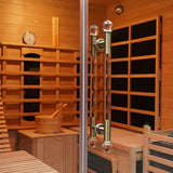 TaTalife Dual System Sauna Room with Recliner, Luxurious Far Infrared & Steam Indoor Saunas, 2-3 Person Red Cedar Home Hybrid Sauna, 220V/ 6KW Harvia Electric Heater, Bluetooth Speaker TaTalife