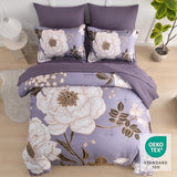 Luxudecor Floral King Comforter Set 7 Pieces Bed in a Bag, White Flower Print on Light Purple Bedding Set, Soft Reversible Comforter with Sheet Set 104"x90" Luxudecor