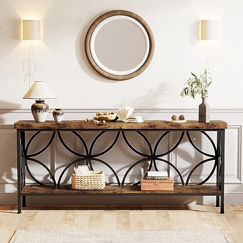 Tribesigns 70.9-Inch Narrow Sofa Table, Industrial Long Sofa Table Behind Couch, Entry Console Table with Storage for Entryway, Living Room, Foyer, Unique Design, Rustic Brown Tribesigns