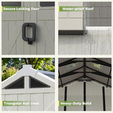 Greesum 10×8 FT Plastic Outdoor Storage Shed with Floor and Lockable Door, Resin Sheds with Windows and Skylights, Weather Resistant Organization for Garden, Lawn, Pool Supplies, Beige Greesum