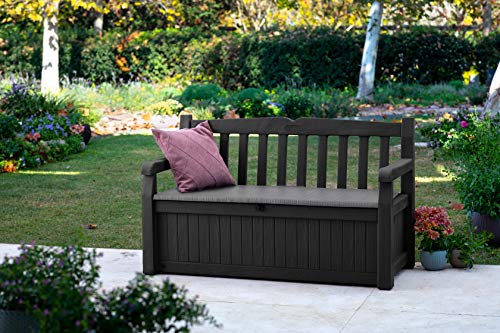 Keter Solana 70 Gallon Storage Bench Deck Box for Patio Furniture, Front Porch Decor and Outdoor Seating – Perfect to Store Garden Tools and Pool Floats, Graphite Keter