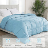 Peace nest Twin Size Goose Feather Fiber and Down Comforter Fluffy Duvet Insert All Season Hotel Luxury Bedding Comforters Soft Medium Warmth 68x88 Inches Blue Peace nest