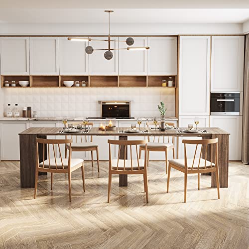 Pvillez 118.5" Wood Expandable Dining Table for 8-12 Person, Modern Extendable Dining Room Table Large Rectangle Dining Table with Leaf Extension Pedestal Dining Table for Kitchen Console Office,Oak Pvillez