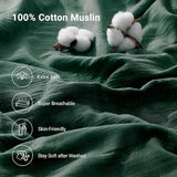100% Muslin Cotton Emerald Green Fitted Sheet Twin Only with 16" Elastic Deep Pocket, 1 Pack Soft Breathable Absorbent Gauze Single Fitted Bottom Sheet, Minimalist Fluffy Wrinkle Mattress Protector YASMENG