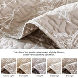 JANZAA Quilts Queen Size Oatmeal Bed Spread with White Floral Pattern Botanical Microfiber Quilts Set Lightweight Comforter 3 Pieces Reversible Bedding Set (1 Queen Quilt and 2 Pillow Cases) JANZAA