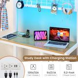 DICTAC Twin Over Twin Bunk Bed with Desk,Led Lights and Charging Station Metal L-Shaped Bunk Beds with Storage Drawers and Shelves, Loft Bed with Safety Guardrail and Ladder for Kids and Teen,White DICTAC