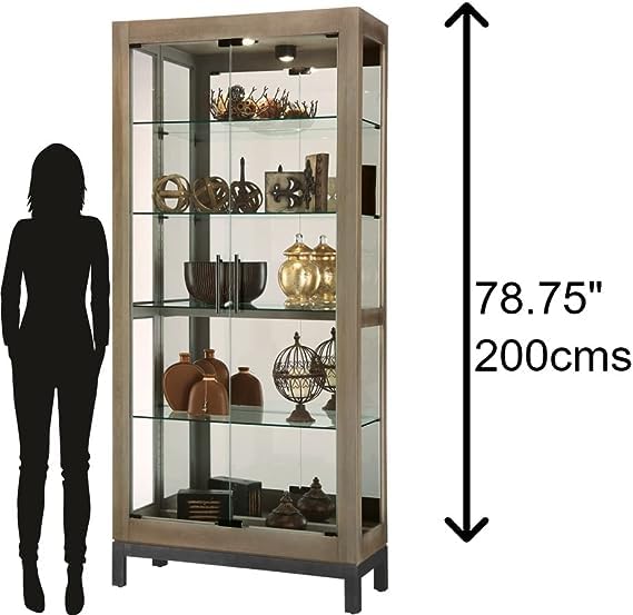 Howard Miller Hurwicz Curio Cabinet II, Lockable Storage Cabinets for Collectibles, Decorative Items, Living Room, Home Decor Or Office with Grey Finish, Light Glass Shelves Floor Mount Howard Miller
