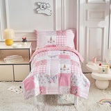 Joyreap 4 Piece Toddler Bedding Set for Girls- Pink Butterflies n Flowers Patchwork Toddler Comforter Set, Includes Quilted Comforter, Fitted Sheet, Top Sheet, and Pillow Case Joyreap