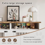 55'' Dog Crate Furniture for 2 Dogs, Wooden Dog Cage with Storage Compartment, Indoor Dog Kennel with 2 Doors for Large/Medium Dogs, White REVOMINCA