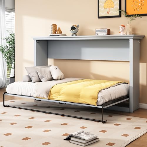 Twin Size Murphy Bed, Modern Style Murphy Bed for Guest Room or Home Office, Can be Folded into a Cabinet (Gray, Twin) BEDGJH