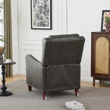 PATIOPTION Leather Pushback Recliner Chair, PU Leather Push Back Armchair, Upholstered Recliner Chair 105-135 Degree Adjustable, Retro Accent Chair for Living Room Bedroom - Gray PATIOPTION
