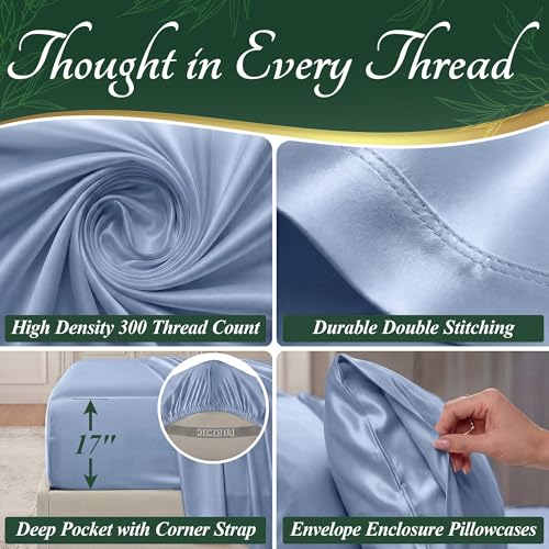 DECOLURE 100% Viscose Derived from Bamboo Sheets King Size - Luxury 6 Pc Naturally Cooling Sheets, Ultra Soft Bed Set - Deep 17" Pockets, Durable Double Stitching, Oeko Tex Standard (Light Blue) DECOLURE