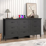 chartustriable Farmhouse 9 Drawers Dresser, Wood Dresser for Bedroom Wide Chest of Drawers, French Country Storage Double Dressers Organizer for Bedroom, Living Room, Nursery(Black) chartustriable