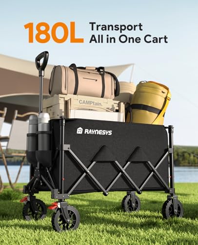 Wagons Carts Foldable, Collapsible Foldable Wagon 330lbs Capacity, Large Capacity Foldable Wagon with All-Terrain Wheels,Heavy Duty Utility Wagon Cart with Brakes for Beach Camping Shopping Sports