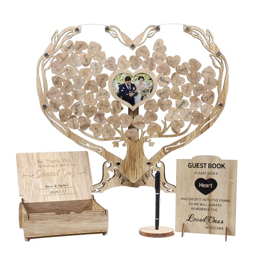 Heart Wedding Guest Book Alternative, Rustic Wooden Wedding Guest Book with Heart Picture Frame, Wedding Heart Guest Book Drop Box, Personalized - WoodArtSupply