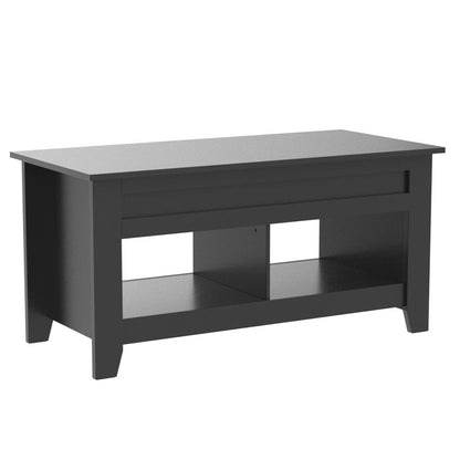 Yaheetech Black Wood Coffee Table Lift Up Coffee Table w/Hidden Storage & 2 Open Shelves for Living Room Reception Room Office, 41in L