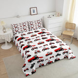 Erosebridal Red Tractor Comforter Set Twin Size Heavy Equipment Truck Down Comforter Kids Boys Girls Teens Harvester Tractor Bedding Set Construction Excavator Farm Equipment Quilt Set Erosebridal