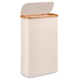 Merkisa Slim Laundry Basket,Tall laundry Hamper with Lid,60L Hamper for Laundry,Dirty Cloth Hamper with Bamboo Handle for Toys,Towels, Clothes Organizing,Beige Merkisa