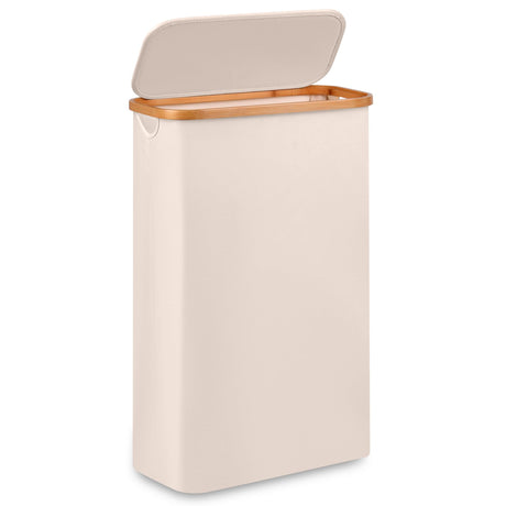 Merkisa Slim Laundry Basket,Tall laundry Hamper with Lid,60L Hamper for Laundry,Dirty Cloth Hamper with Bamboo Handle for Toys,Towels, Clothes Organizing,Beige Merkisa